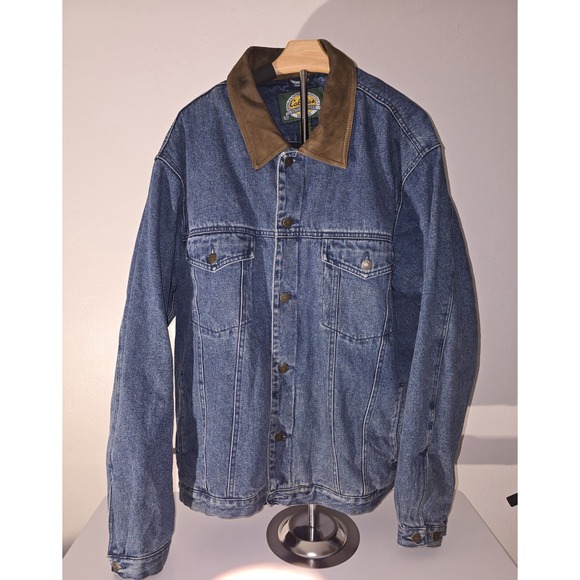 Cabela's Jackets & Blazers - Cabela's Denim Jean Jacket Flannel Lined‎ Leather Collar XLT Men's-Item#93